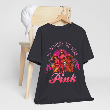 In October We Wear Pink Shirt – Western Cowgirl Breast Cancer Awareness Tee