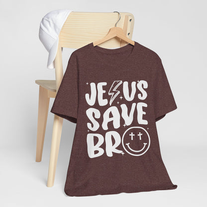 Jesus Saves Bro Shirt – Funny Retro Christian Cross Christmas Faith Tee