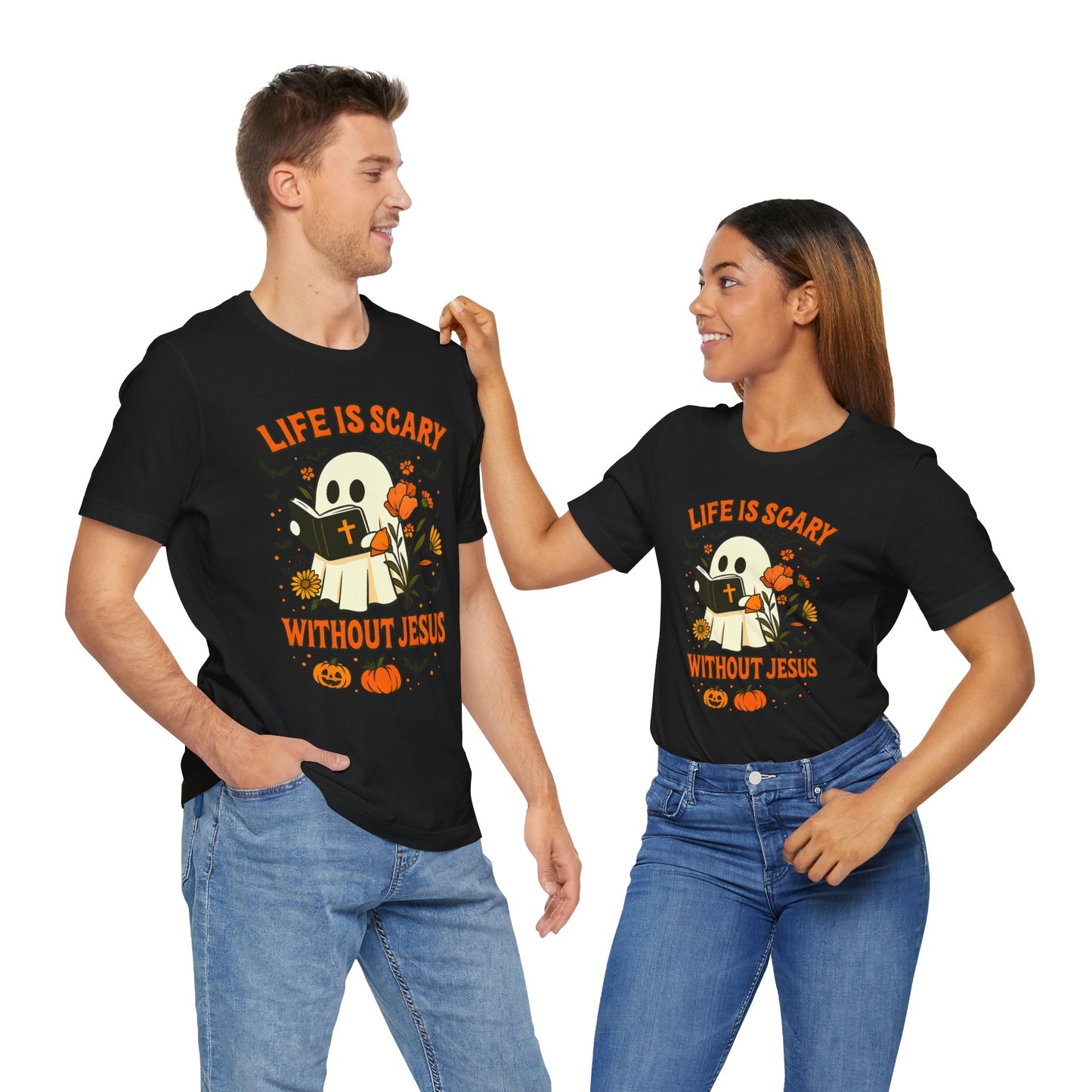Life Is Scary Without Jesus Shirt – Cute Christian Ghost Halloween Tee