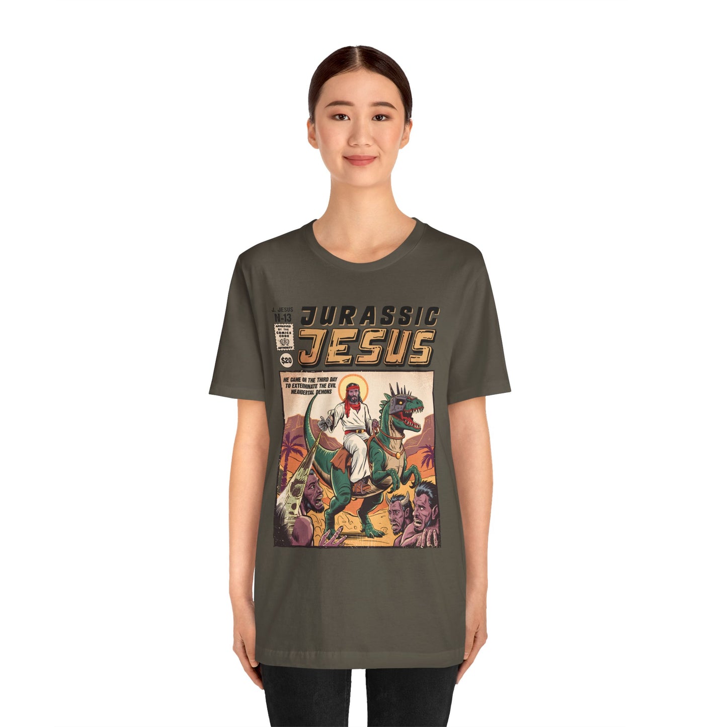 Jurassic Jesus Shirt – Dino-Riding Savior Comic Book Christian Tee