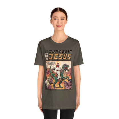 Jurassic Jesus Shirt – Dino-Riding Savior Comic Book Christian Tee