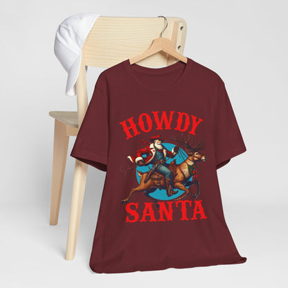 Howdy Santa Shirt – Funny Western Cowboy Riding Reindeer Christmas Rodeo Tee