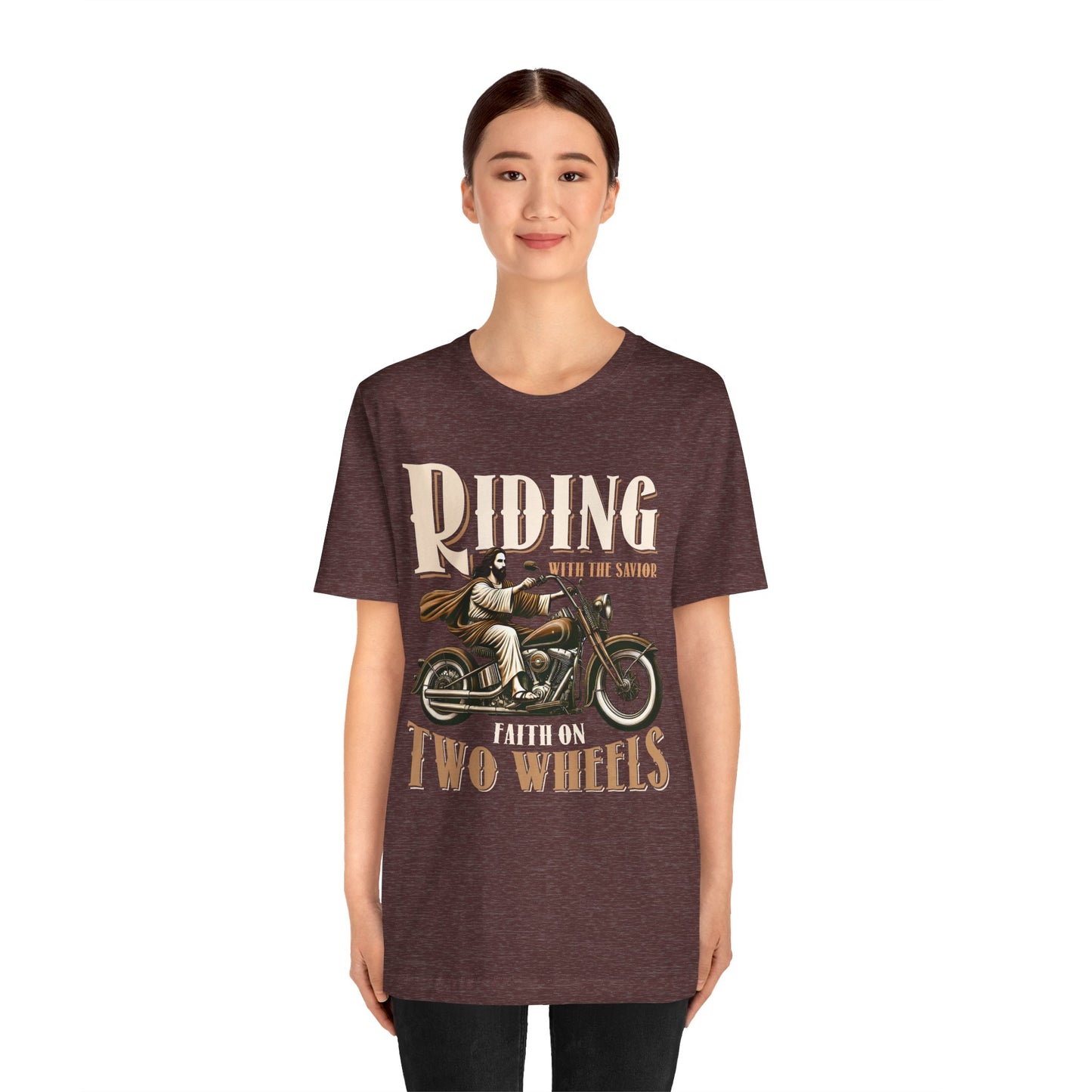 Riding With the Savior Shirt – Christian Biker Motorcycle Faith Graphic Tee