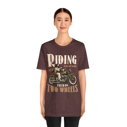 Riding With the Savior Shirt – Christian Biker Motorcycle Faith Graphic Tee