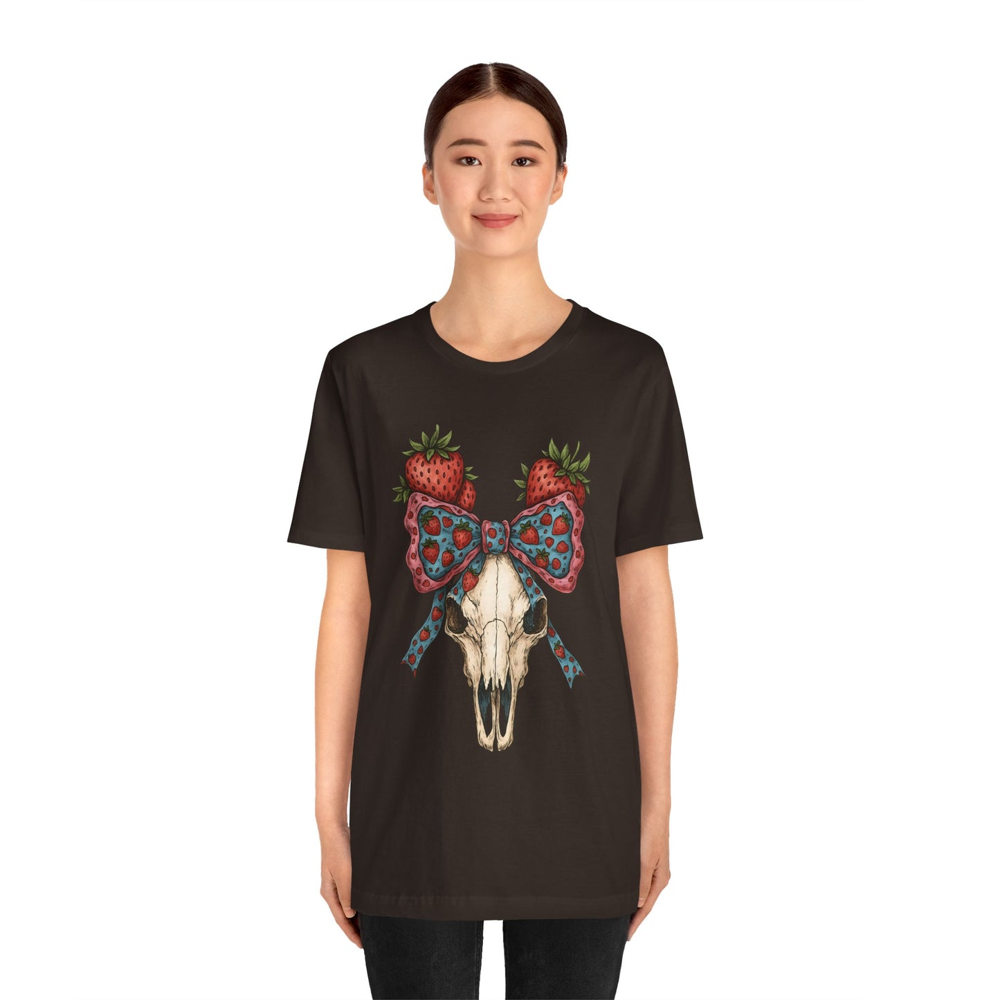 Retro Strawberry Cow Skull Shirt – Western Coquette Summer Vibes Tee