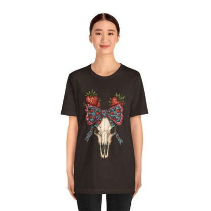 Retro Strawberry Cow Skull Shirt – Western Coquette Summer Vibes Tee