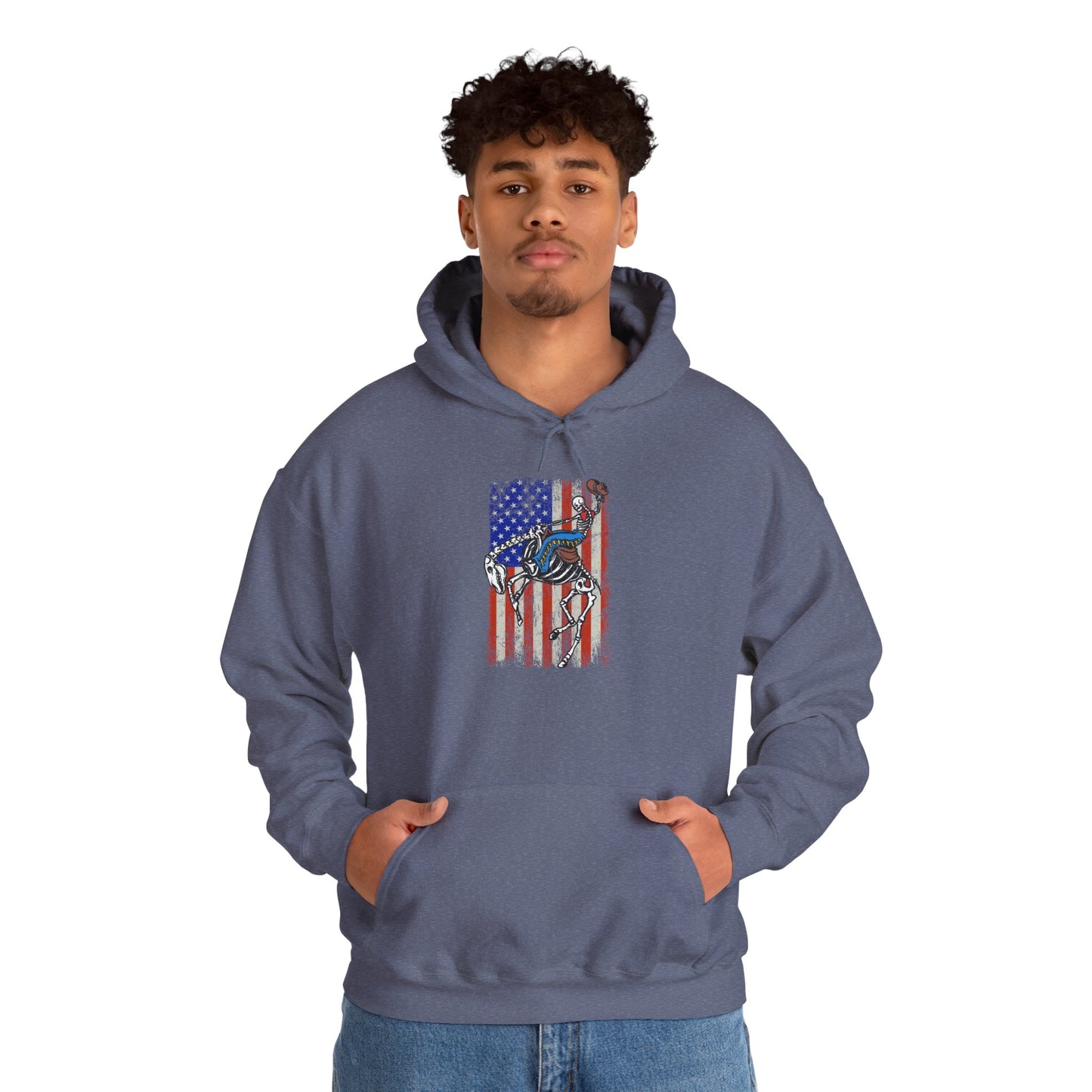 US Flag Skeleton Cowboy Hoodie – Western Horse Riding Rodeo Pullover