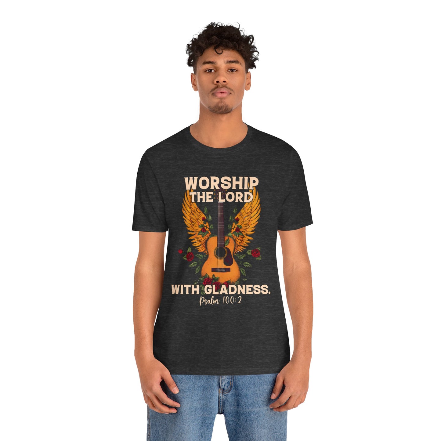 Retro Worship the Lord with Gladness Shirt – Psalm 100:2 Guitar Christian Tee