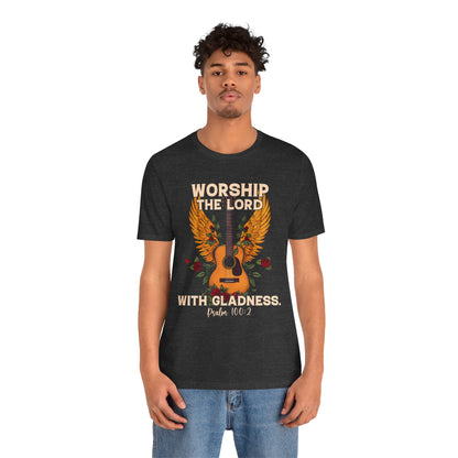 Retro Worship the Lord with Gladness Shirt – Psalm 100:2 Guitar Christian Tee