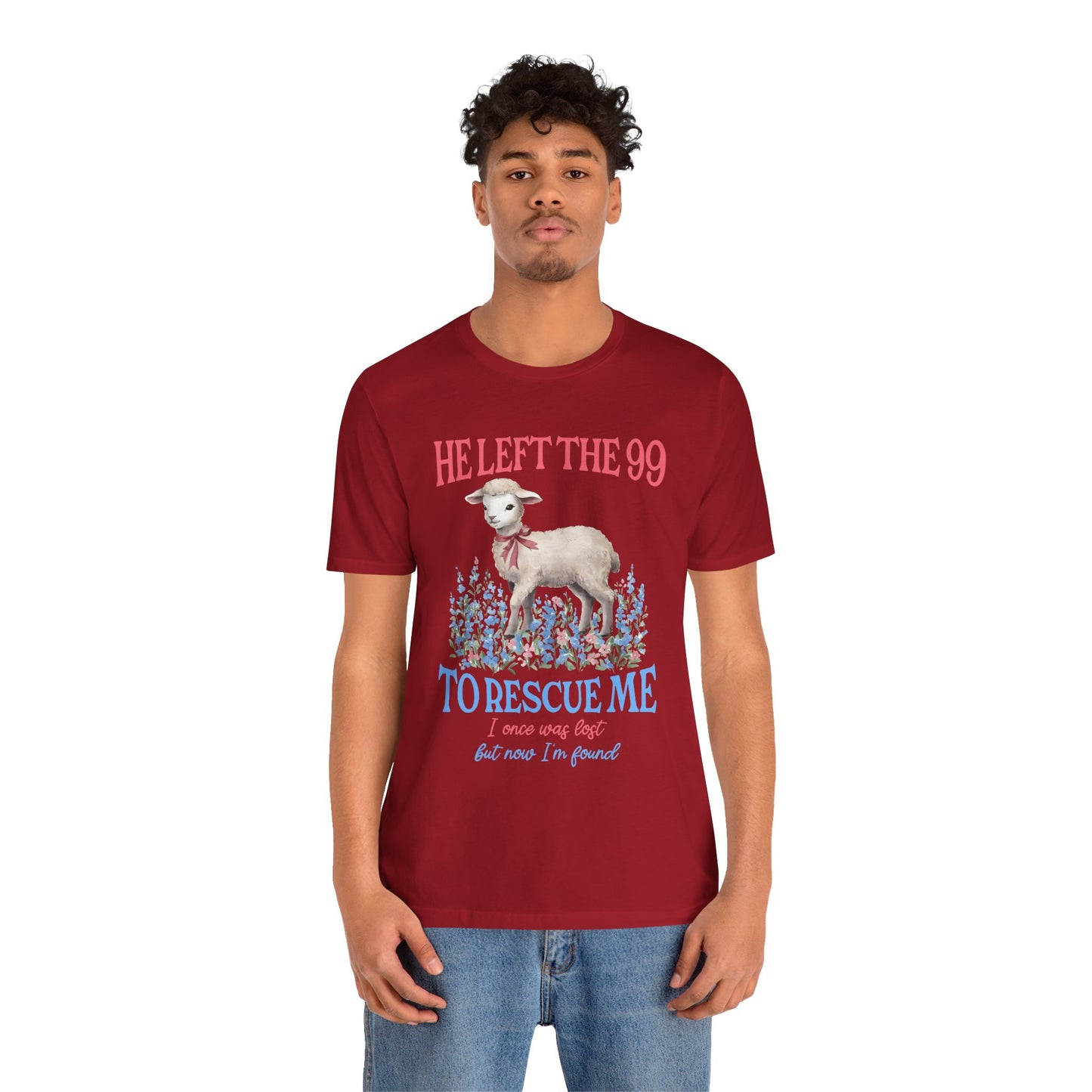 He Left the 99 to Rescue Me Shirt – Christian Lamb Flowers Faith Tee