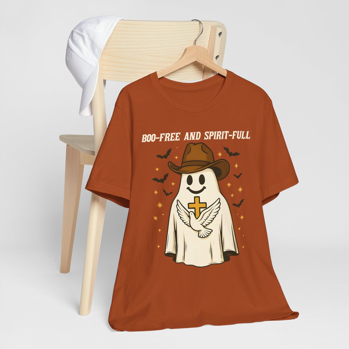 Boo Free and Spirit Full Shirt – Christian Ghost Cowboy Halloween Faith Tee
