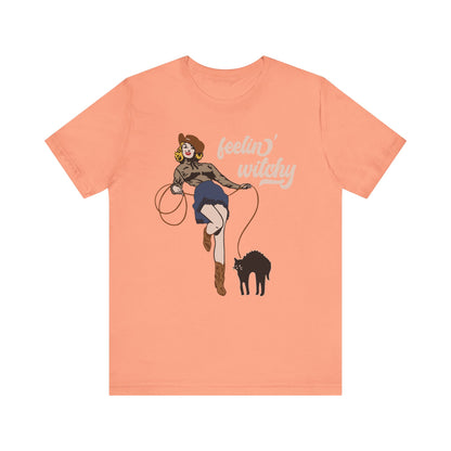 Feeling Witchy Shirt – Vintage Pin-Up Girl & Black Cat Halloween Tee