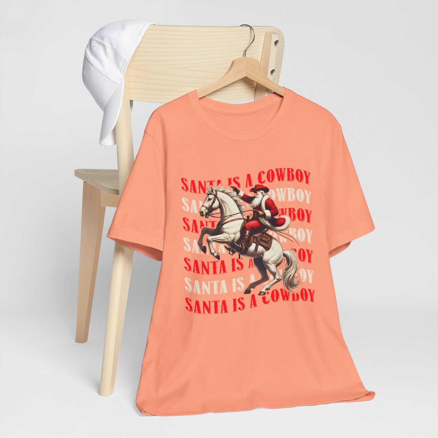 Santa Is a Cowboy Shirt – Western Christmas Tee, Texas Horseback Santa Claus