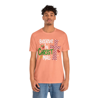Believe in Christ Christmas Shirt – Christian Faith Jesus Cross Holiday Tee