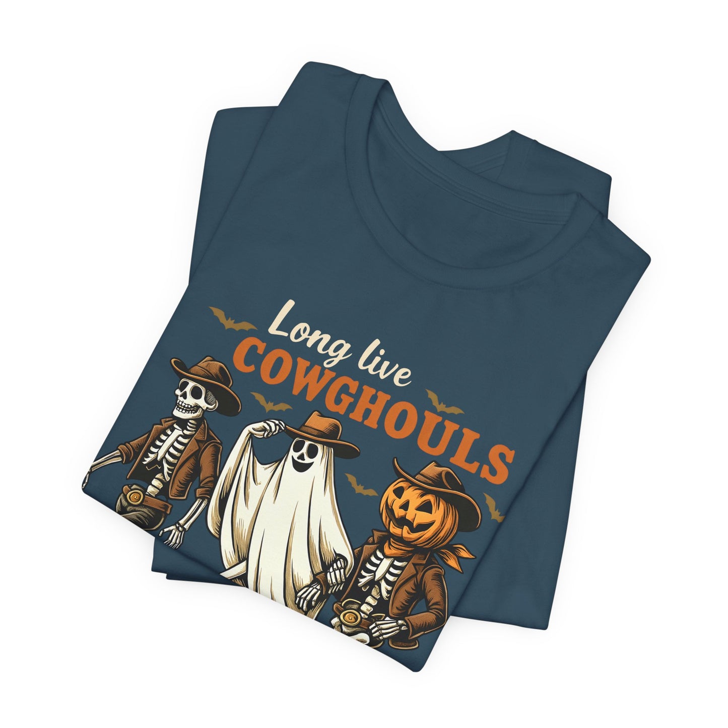 Long Live Cowghouls Shirt Western Halloween Skeleton Ghost Pumpkin Tee, Spooky Cowgirl Fall Outfit