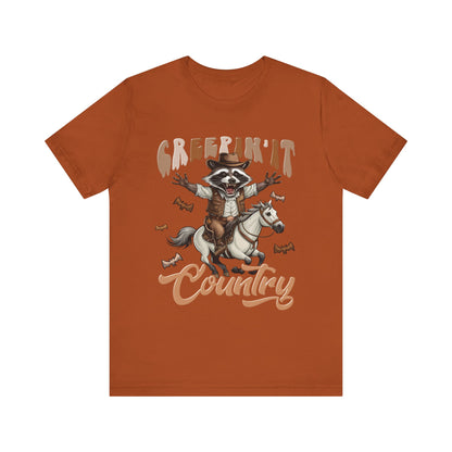 Creepin It Country Creepy Raccoon Halloween Horse Ride Howdy T-Shirt