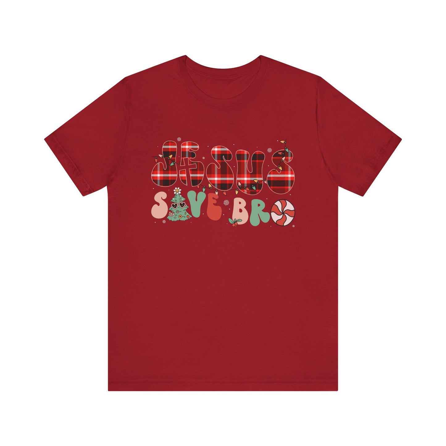 Groovy Jesus Saves Bro Shirt – Retro Red Plaid Christian Christmas Tee