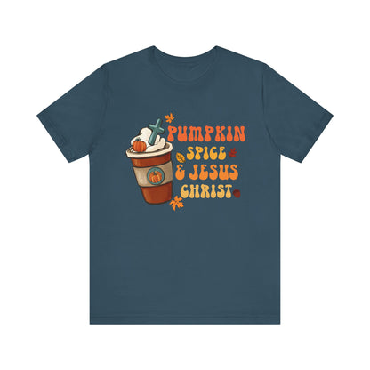 Pumpkin Spice Latte & Jesus Christ Shirt – Groovy Christian Fall Thanksgiving Tee