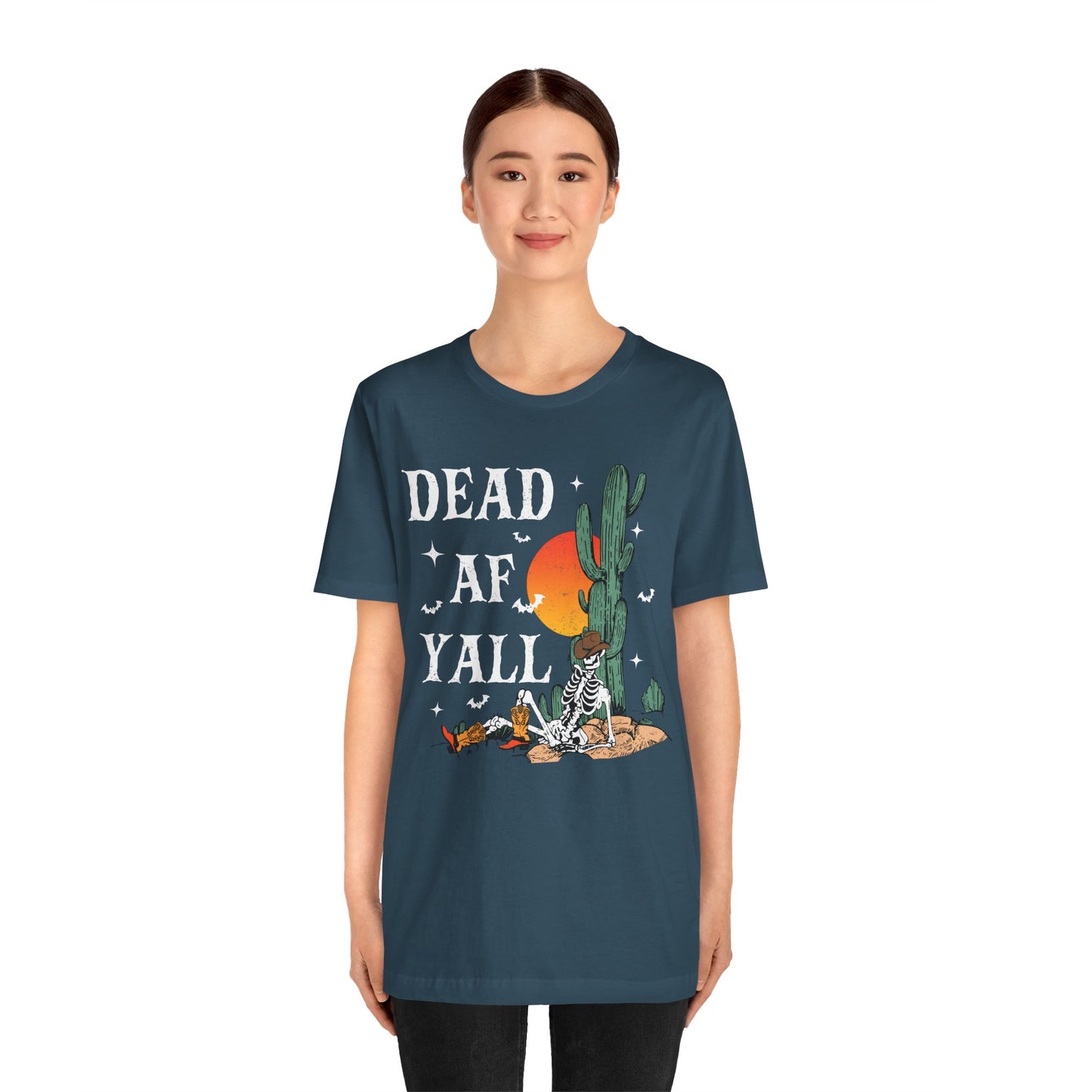 Dead AF Y’all Shirt – Western Skeleton Cowboy Spooky Halloween Tee