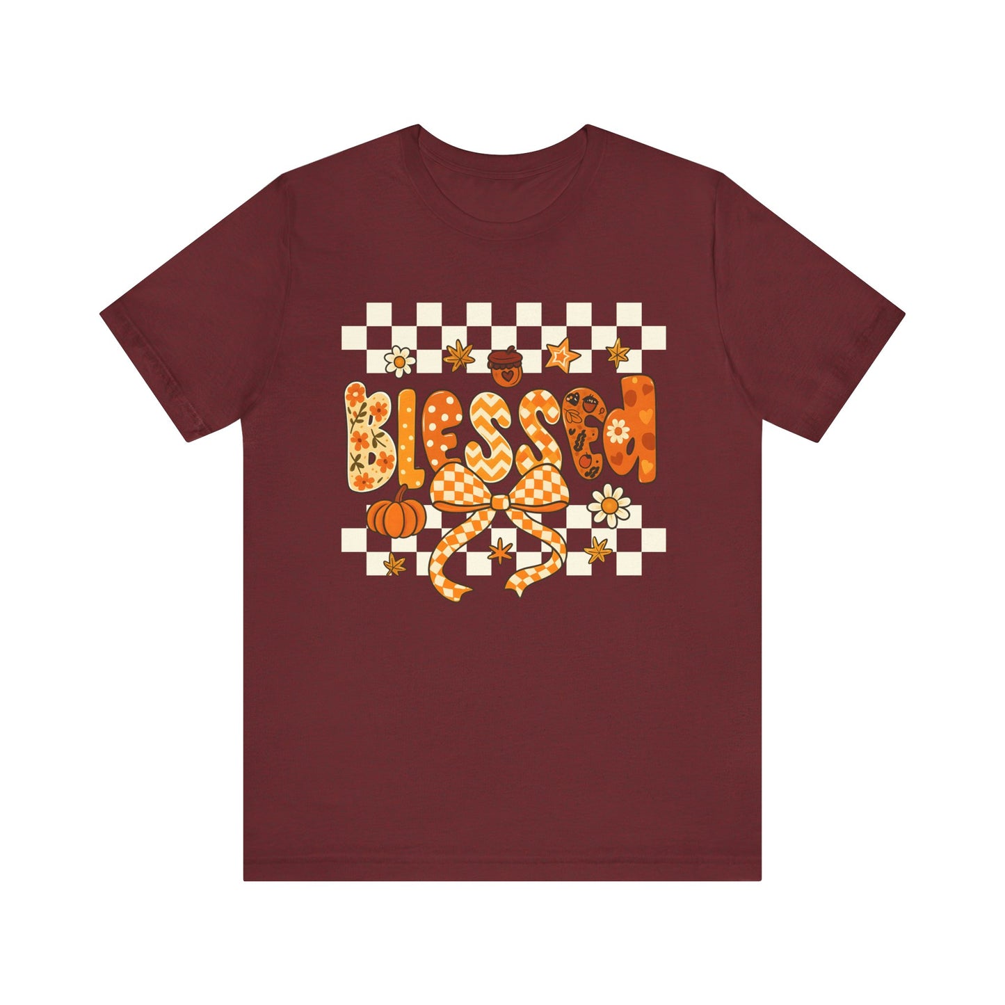 Blessed Checkerboard Pumpkin Shirt – Christian Thankful Fall Thanksgiving Tee