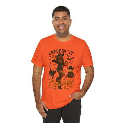 Creepin’ It Country Shirt – Spooky Cowgirl Pumpkin Western Halloween Tee