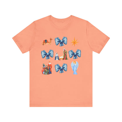 Nativity Scene Coquette Bow Shirt – Cute Christian Christmas Faith Holiday Tee