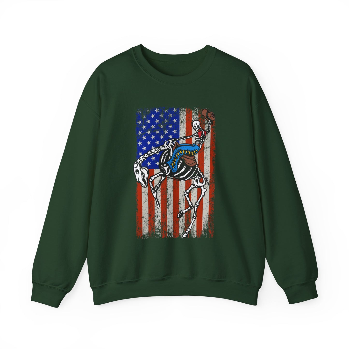 US Flag Skeleton Cowboy Sweatshirt – Western Horse Rodeo Country Pullover
