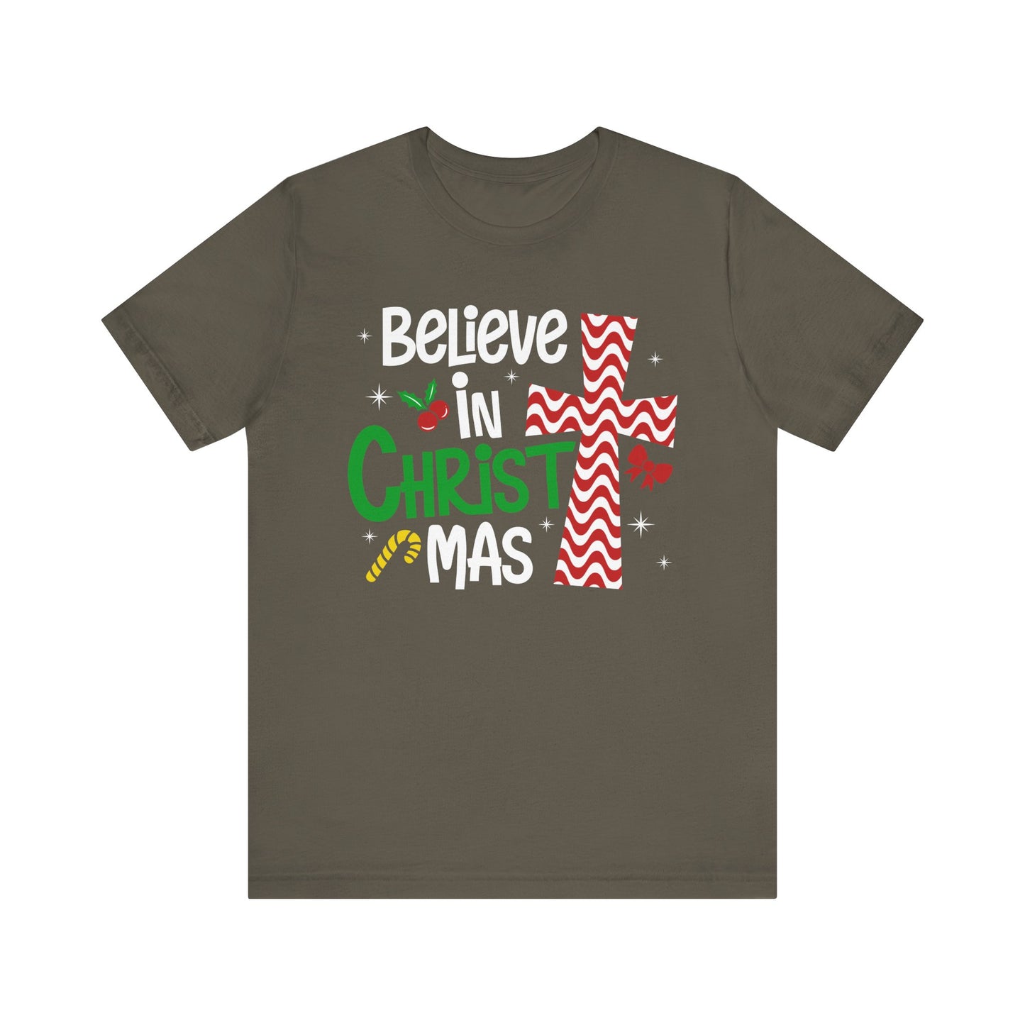 Believe in Christ Christmas Shirt – Christian Faith Jesus Cross Holiday Tee