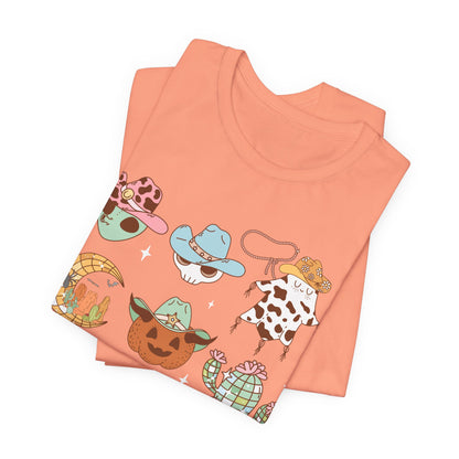 Western Halloween Cowboy Alien Rodeo Skull Spooky Ghost Kids T-Shirt