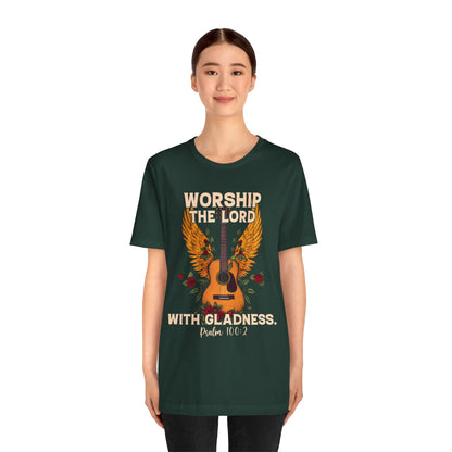 Retro Worship the Lord with Gladness Shirt – Psalm 100:2 Guitar Christian Tee
