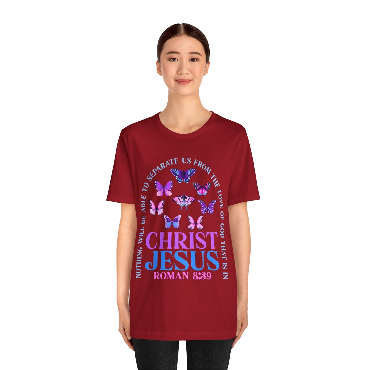 The Love of God in Christ Jesus Shirt – Boho Butterfly Romans 8:39 Faith Tee