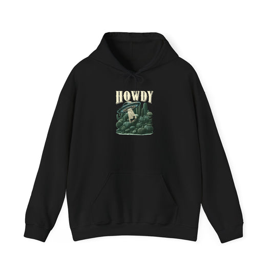 Howdy Cow Abduction Hoodie – Western UFO Rodeo Cactus Desert Texas Pullover