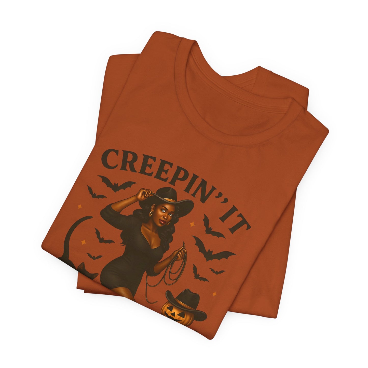Creepin’ It Country Shirt – Spooky Cowgirl Pumpkin Western Halloween Tee