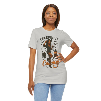 Creepin’ It Country Shirt – Spooky Cowgirl Pumpkin Western Halloween Tee