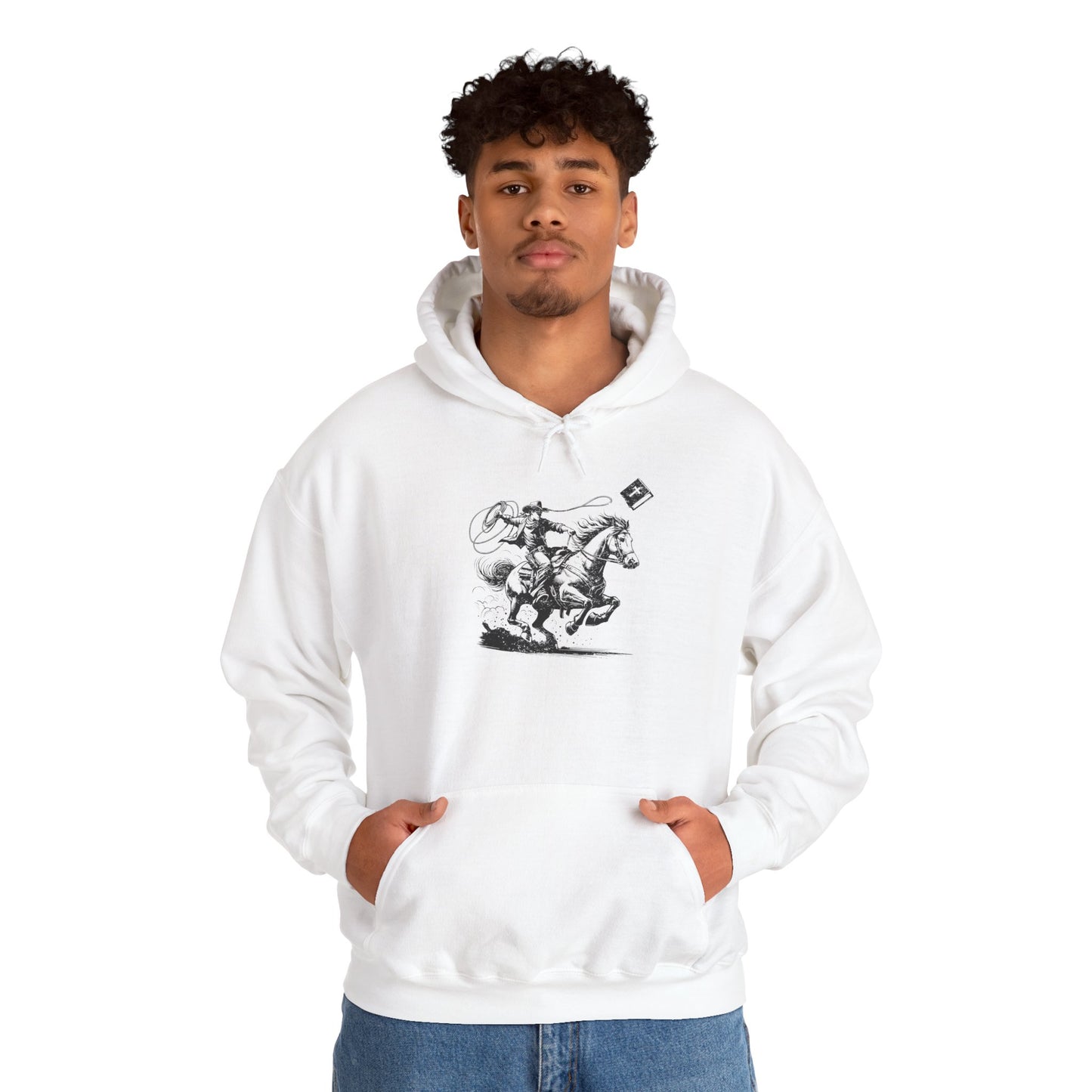 Retro Cowboy Riding Horse Hoodie – Christian Scripture Western Rodeo Pullover