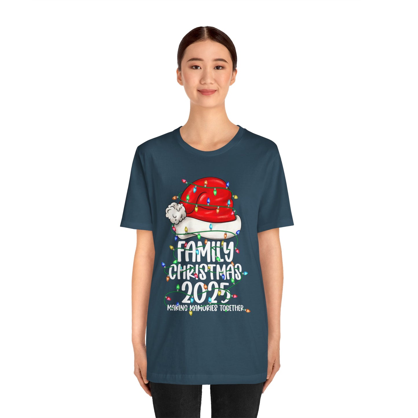 Family Christmas 2025 Shirt – Santa Hat & String Lights Matching Holiday Tee
