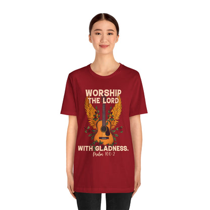 Retro Worship the Lord with Gladness Shirt – Psalm 100:2 Guitar Christian Tee