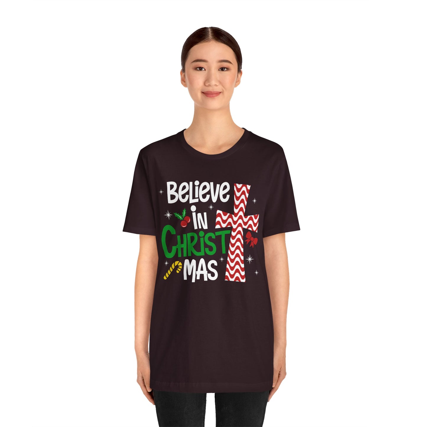 Believe in Christ Christmas Shirt – Christian Faith Jesus Cross Holiday Tee