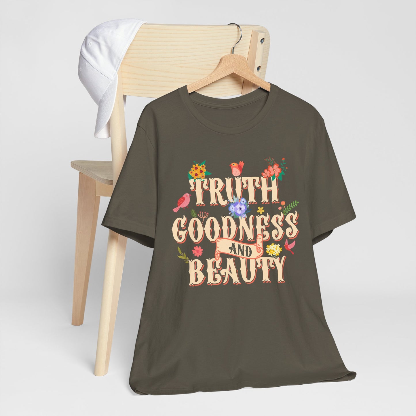 Truth Goodness and Beauty Shirt – Retro Floral Christian Virtue Faith Tee for Women