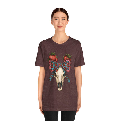 Retro Strawberry Cow Skull Shirt – Western Coquette Summer Vibes Tee