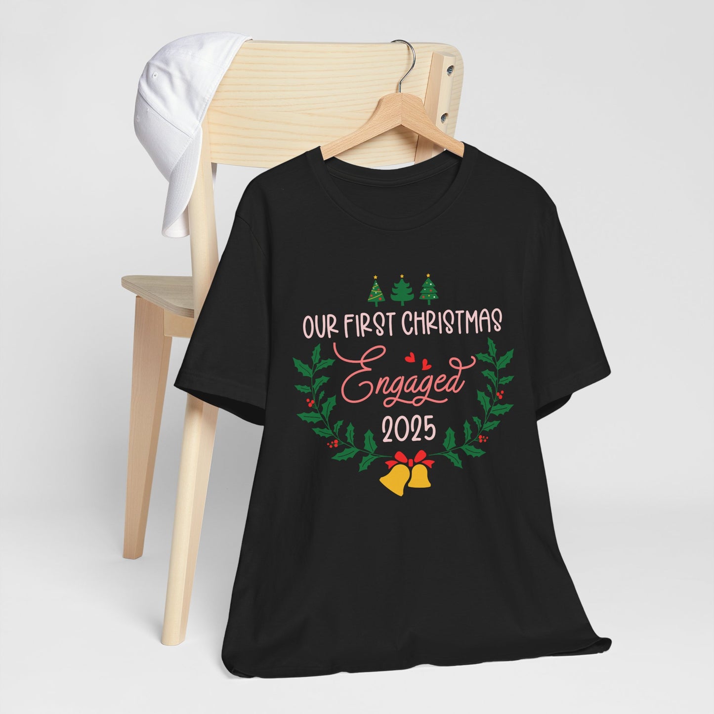 Our First Christmas Engaged 2025 Shirt – Holiday Couple Engagement Gift Tee