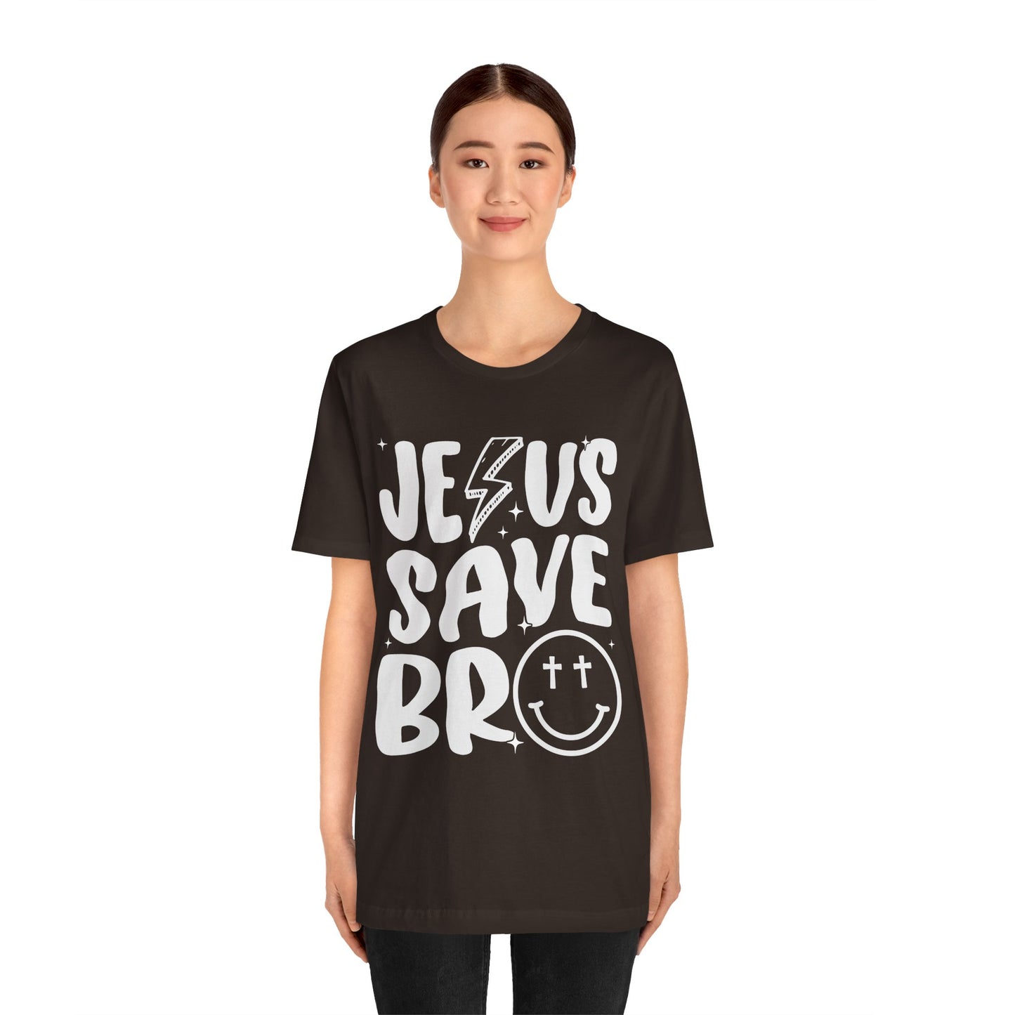 Jesus Saves Bro Shirt – Funny Retro Christian Cross Christmas Faith Tee