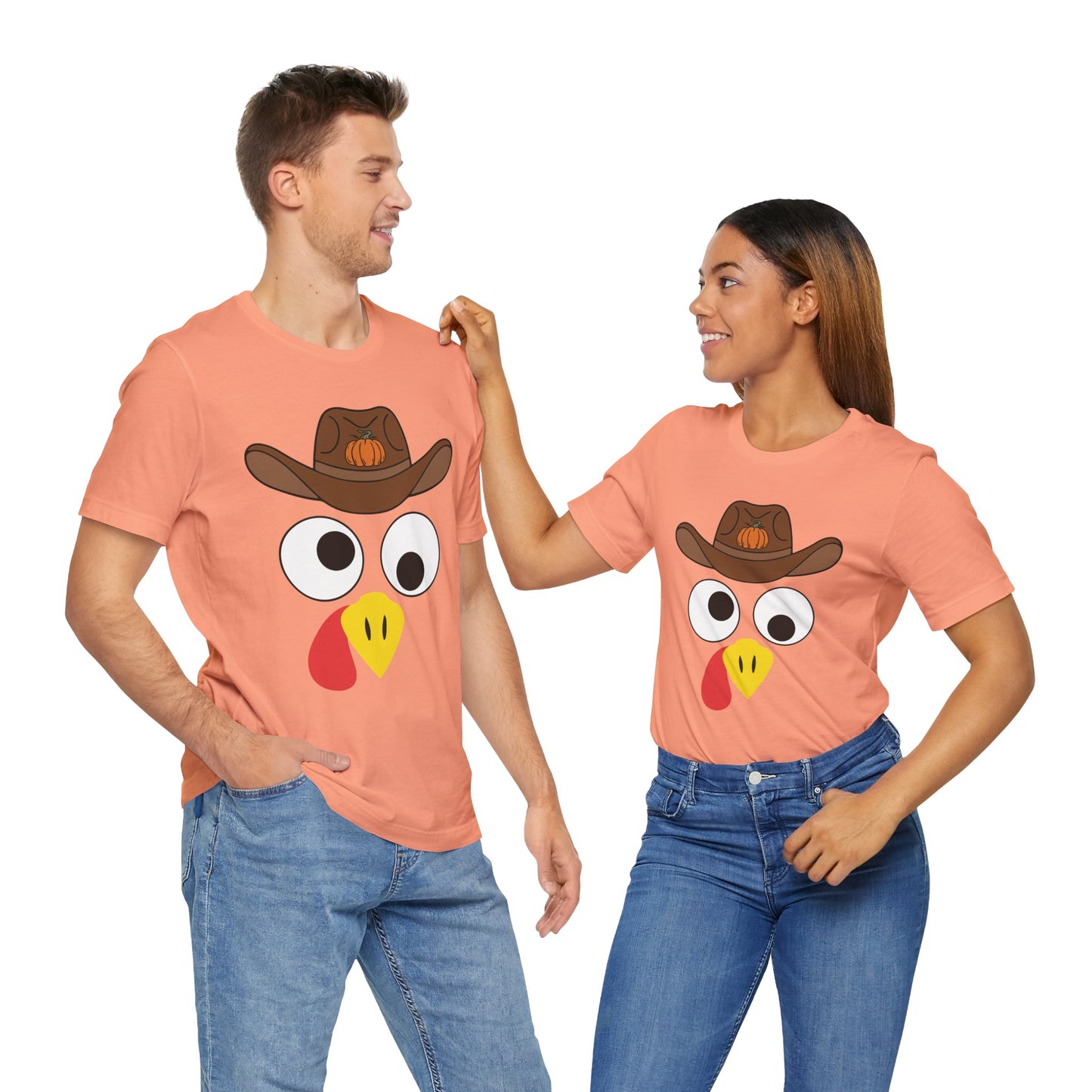 Thanksgiving Couples Turkey Face Shirt – Funny Cowboy & Cowgirl Matching Tee
