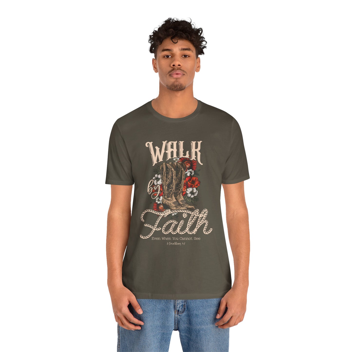 Walk by Faith Shirt – 2 Corinthians 5:7 Christian Jesus Bible Verse Tee