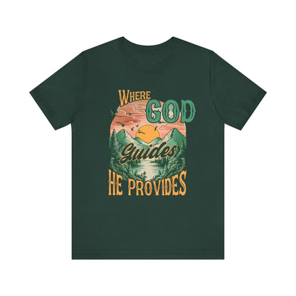 Where God Guides He Provides Shirt – Mountain Sunset Retro Christian Tee