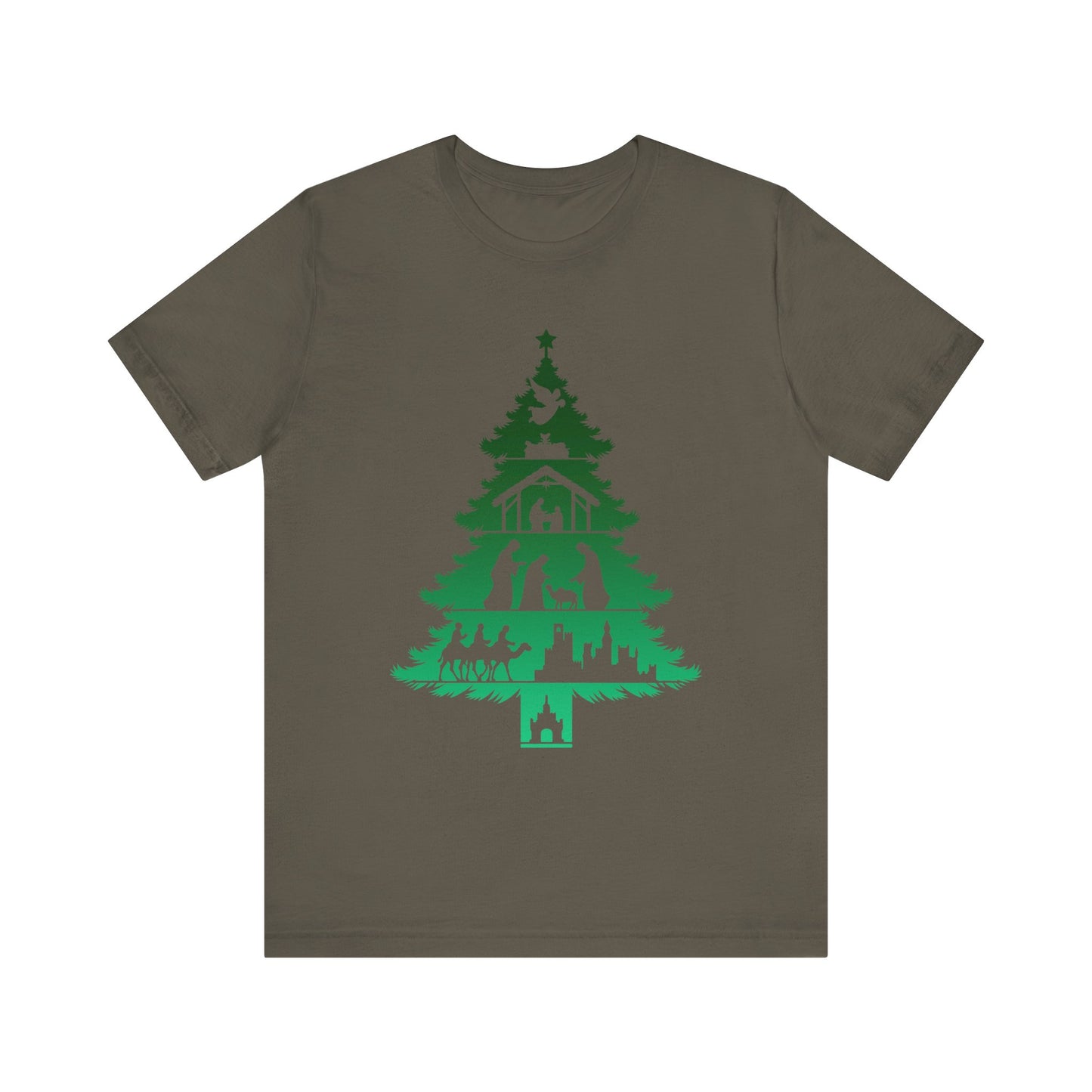 Nativity Christmas Tree Shirt – Christian Faith Holiday Pajama Top Tee