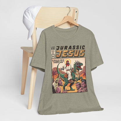 Jurassic Jesus Shirt – Dino-Riding Savior Comic Book Christian Tee