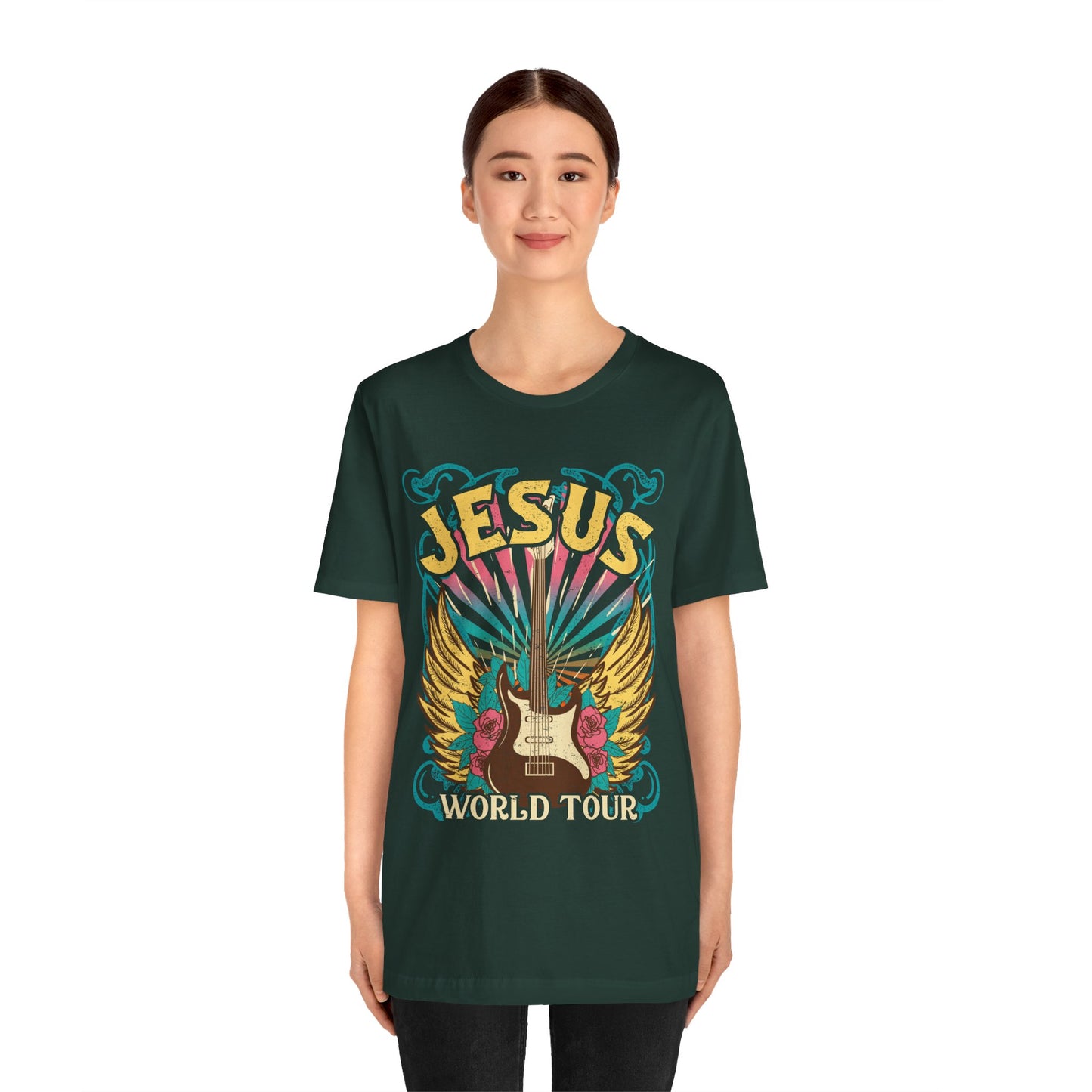 Jesus World Tour Shirt – Retro 70s 80s Rock Concert Guitar Christian Tee