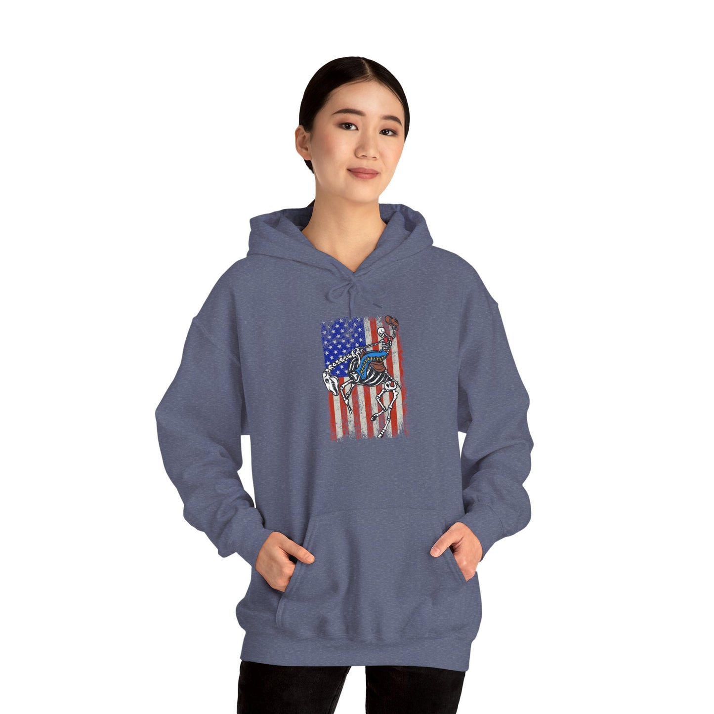 US Flag Skeleton Cowboy Hoodie – Western Horse Riding Rodeo Pullover