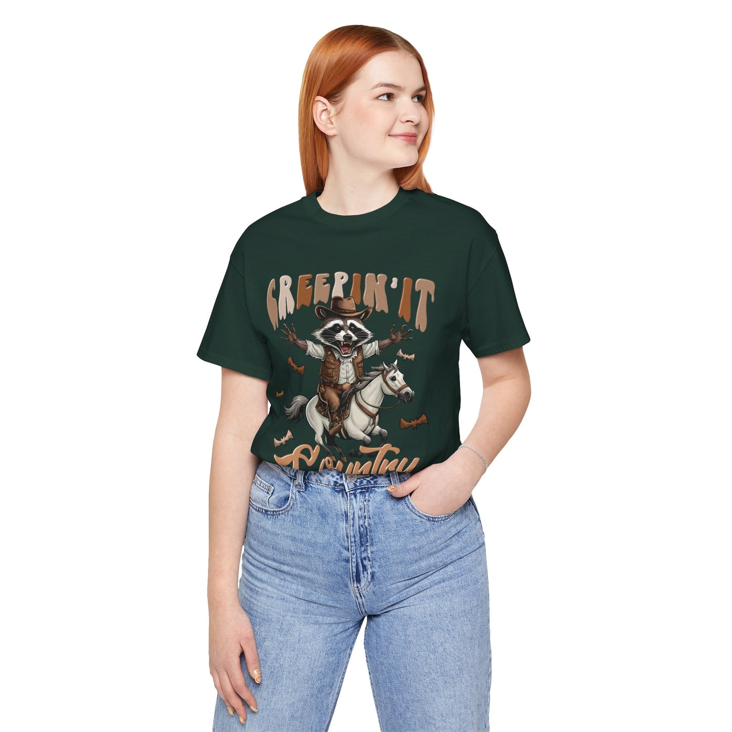Creepin It Country Creepy Raccoon Halloween Horse Ride Howdy T-Shirt